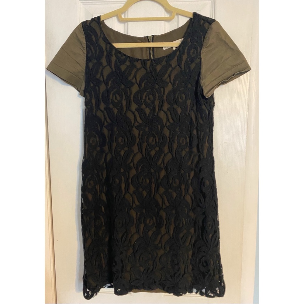 Black/Green Lace Short Shift Dress, Size 2